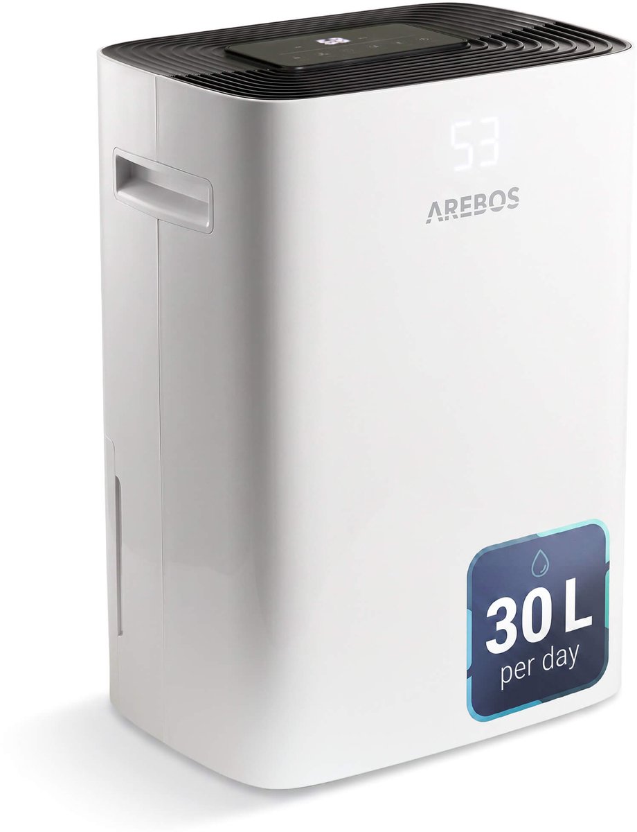 AREBOS Luchtontvochtiger 30L, 27-37m², 4,2L, Wasdroogfunctie, Touchscreen 24 uur