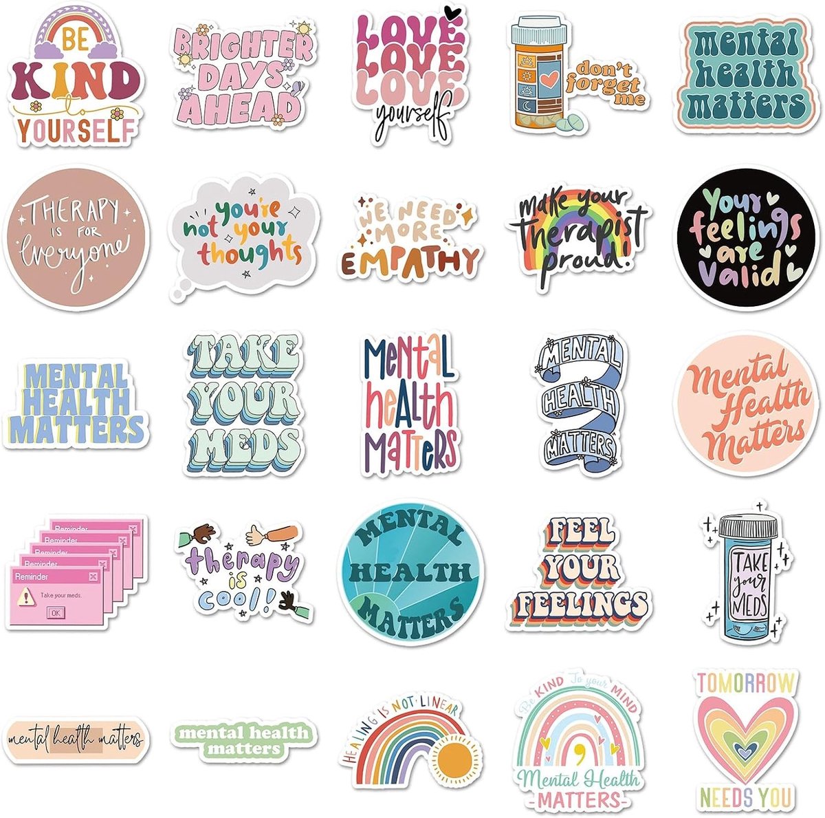 100 Stuks Waterdichte Stickers voor Mentale Gezondheid - Skateboard, Fiets en Laptop Stickers voor Kinderen en Tieners
