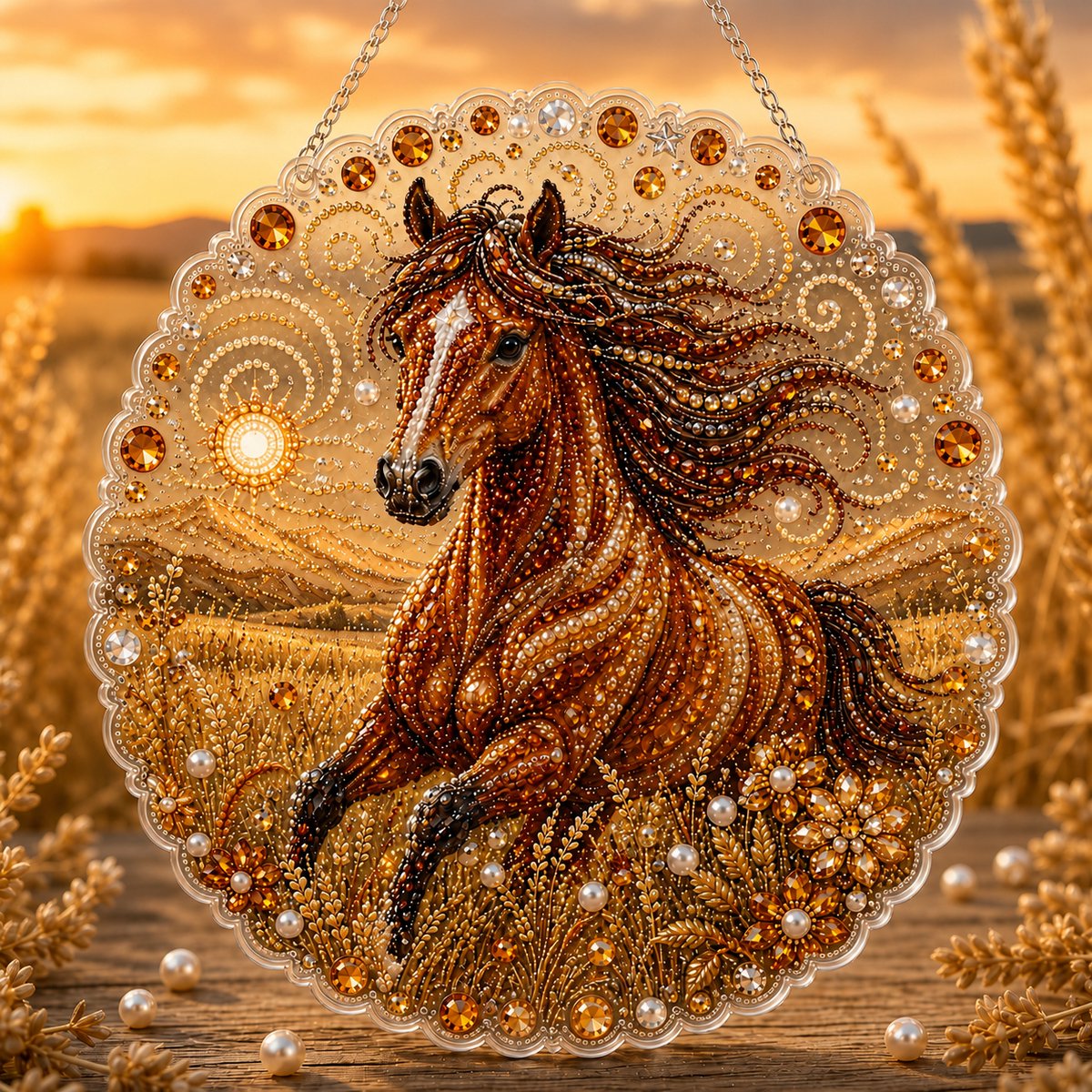 Casalora® Diamond Painting Paardenhanger – 5D Acryl Paardendecoratie – Wild Rennend Paard – Enkelzijdige DIY Set met Parels en Speciale Vorm Diamantjes – Paard Raamdecoratie – 25 × 25 cm