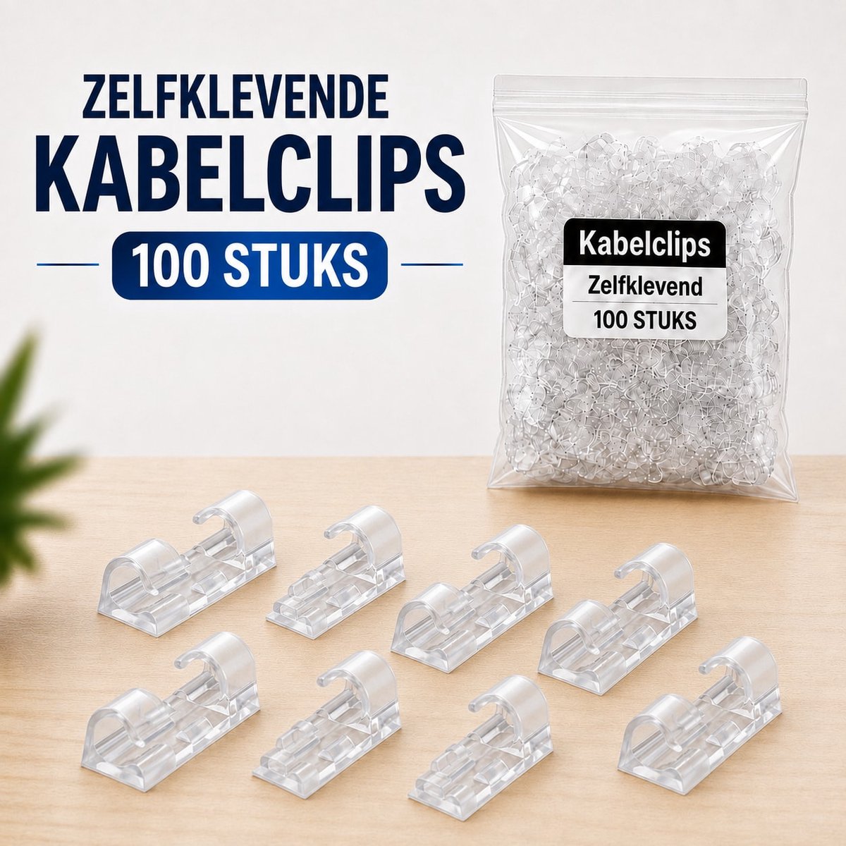 YYchan Kabelclips Zelfklevend 100 Stuks Transparant – Kabelhouders en Kabelbinders Zonder Boren – Sterke Kabelorganizer voor USB, HDMI, TV Kabels, Bureau, Muur, Thuis en Kantoor