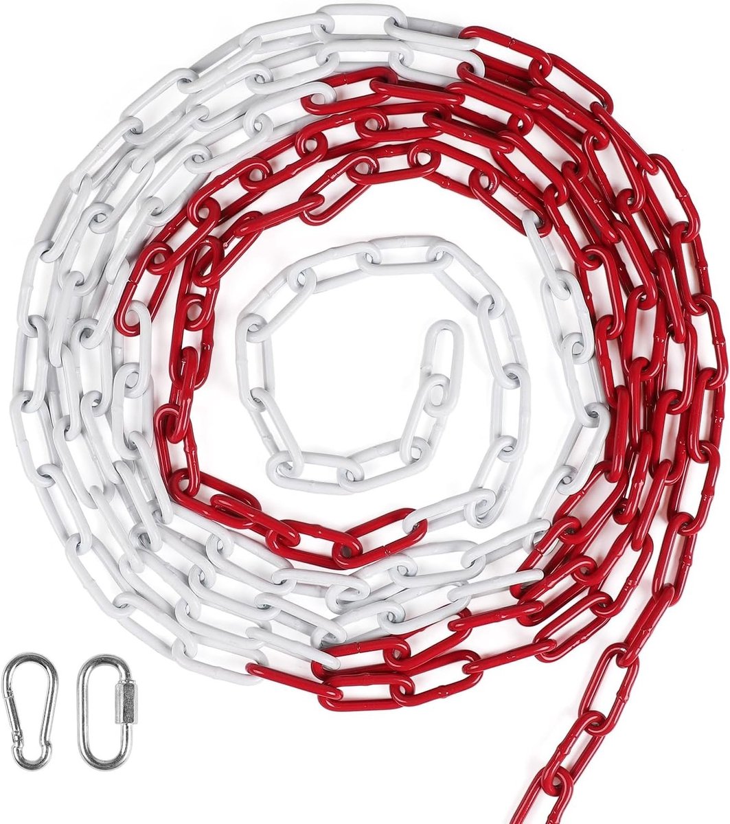 Veiligheid ketting 5 m rood en wit van gegalvaniseerd staal, 5 mm dik, met karabijnhaak voor bouwplaatsen en garages, ideaal voor bevestiging en beveiliging