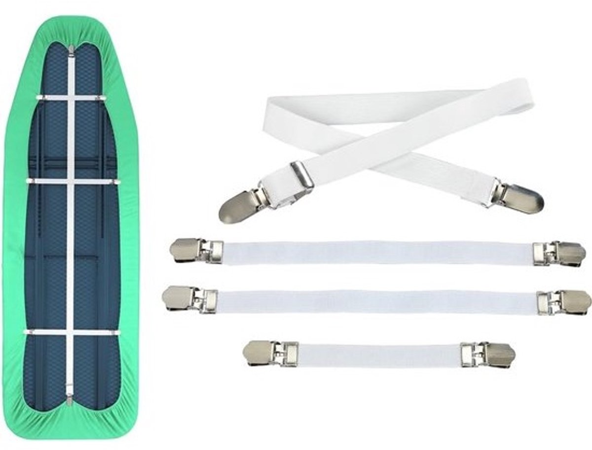 Strijkplankovertrekspanner Professionele set van 4 strijkplankdoekspanners, rubber, 16 x 0,7 x 1,5 cm, wit