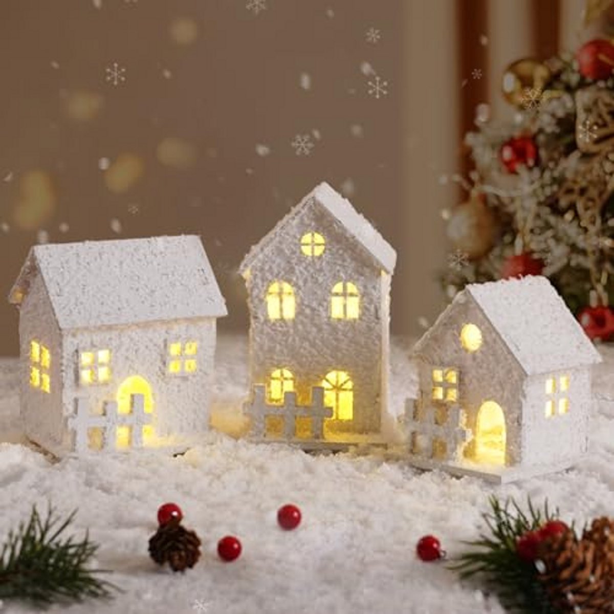 Kerst Dorp Decoratie - Bewegend Kerstdorp met Verlichting - Kerstdecoratie voor Tafel, Kast en Vensterbank