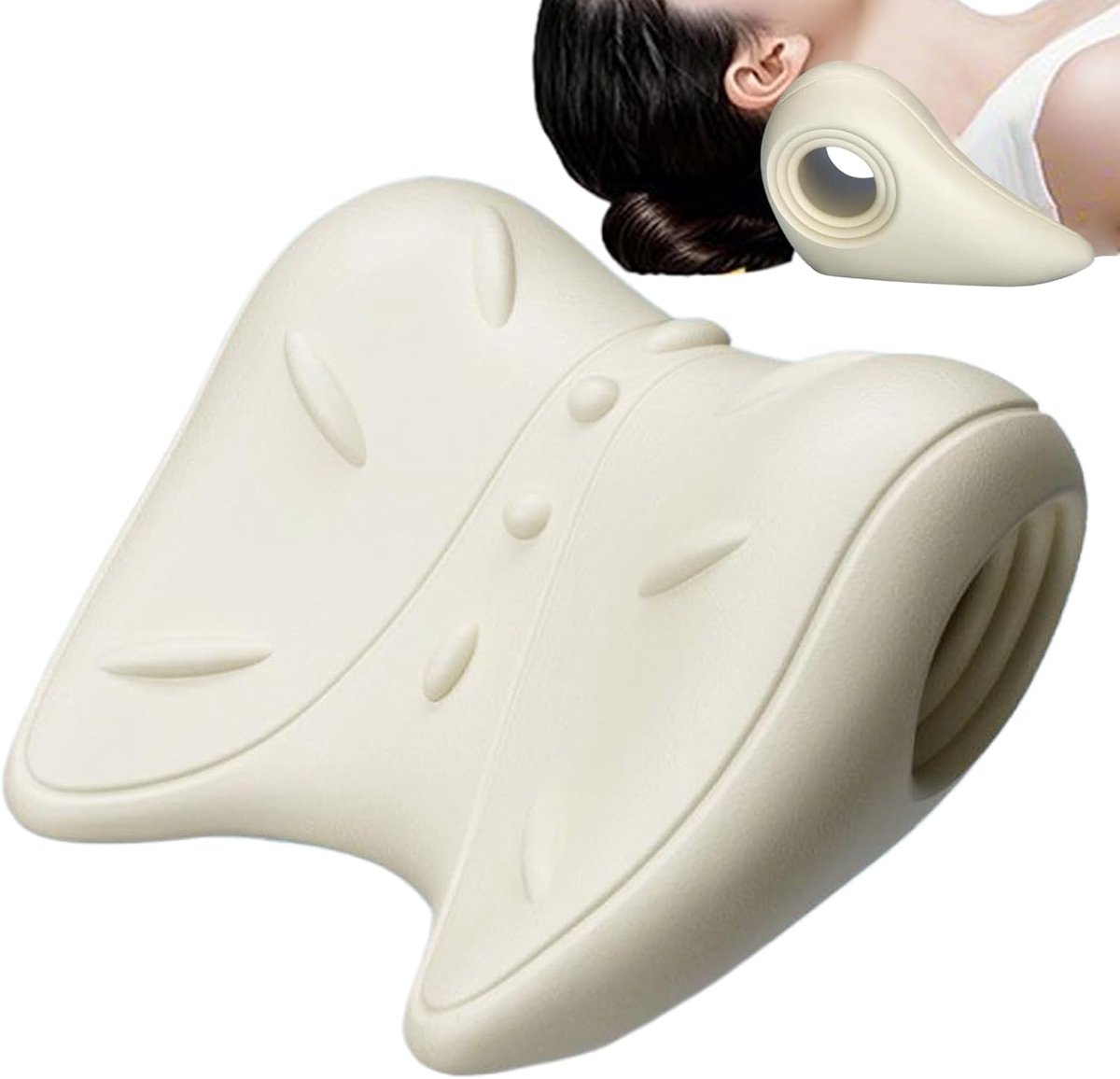 Nekcorrector Schouder Tractie Apparaat - Nek Traktie Ondersteuning voor Vrouwen en Mannen, voor Reizen, Auto, Vliegtuig, , Thuis, Bed en Bank - wit