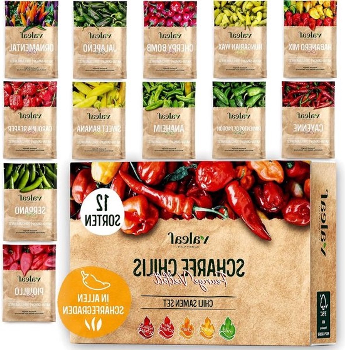 Chili zaden set - 12 scherpe tot milde zaden van chilipepers van de hoogste kwaliteit - van Carolina Reaper tot zeldzame chiliplanten soorten