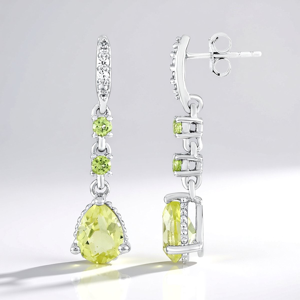 Cavill - Elegante Druppelvormige Oorbellen - 925 Sterling Zilver - Ouro Verde Kwarts 2.036 ct & Peridoot 0.272 ct - Groene Edelsteen Sieraad