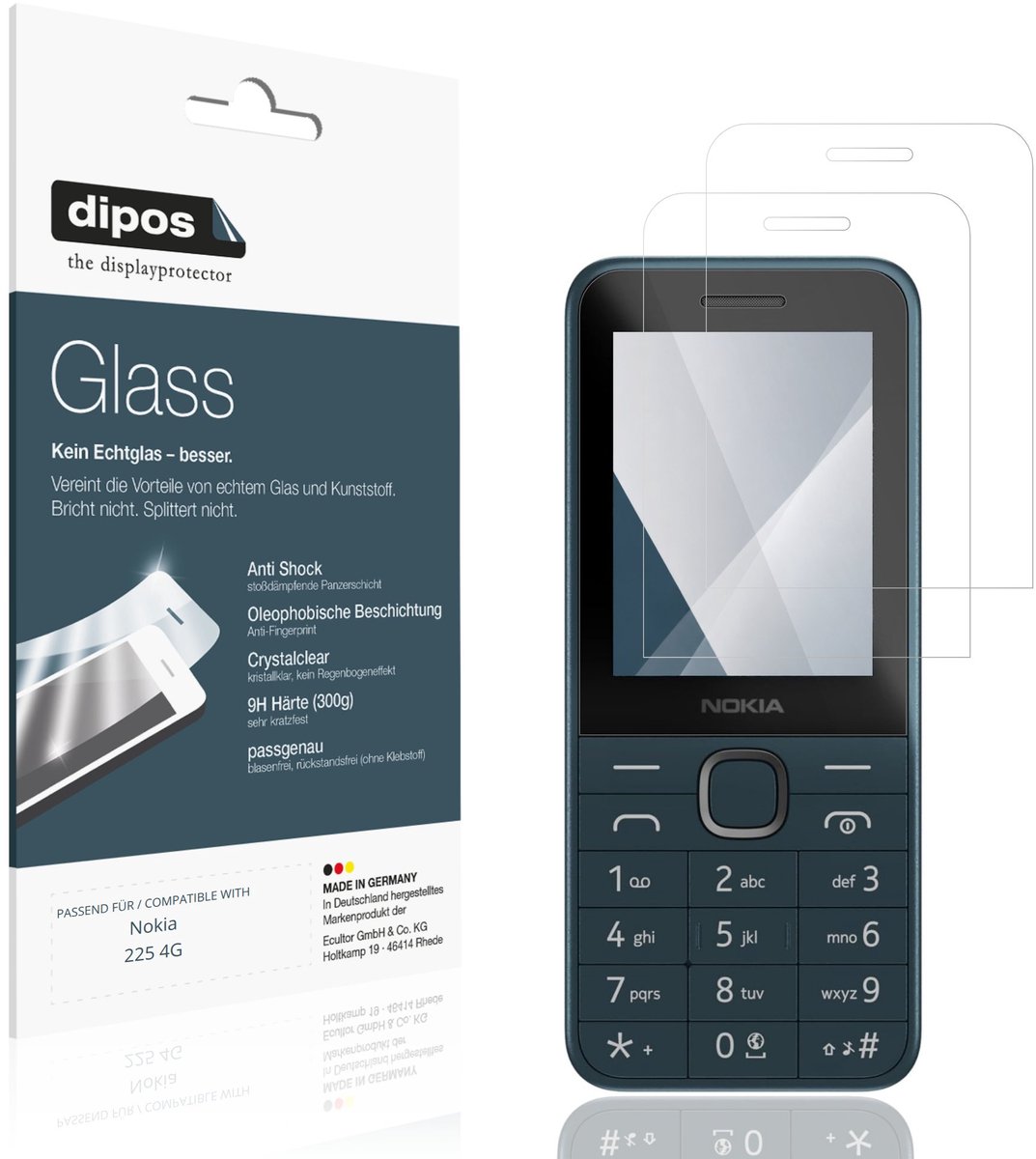 dipos – 2x Pantserfolie geschikt voor Nokia 225 4G | 9H Screenprotector