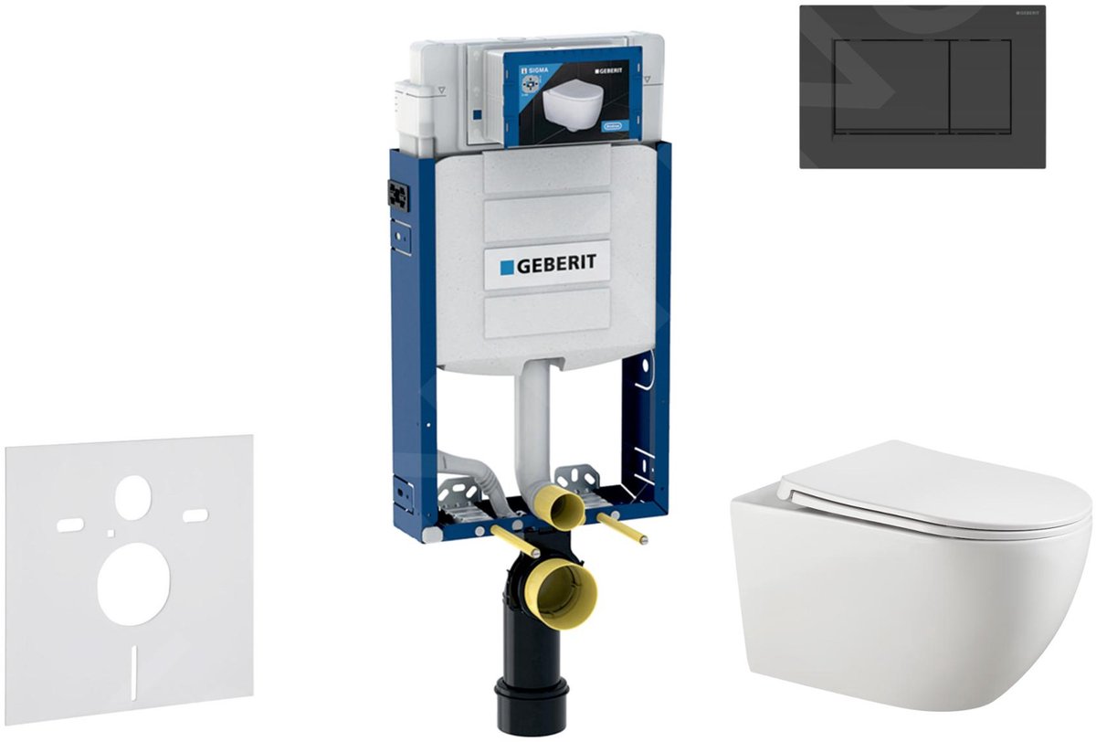 Voorwand montageset, Gaia toilet en softclose zitting, Sigma30 bedieningsplaat, mat zwart/zwart