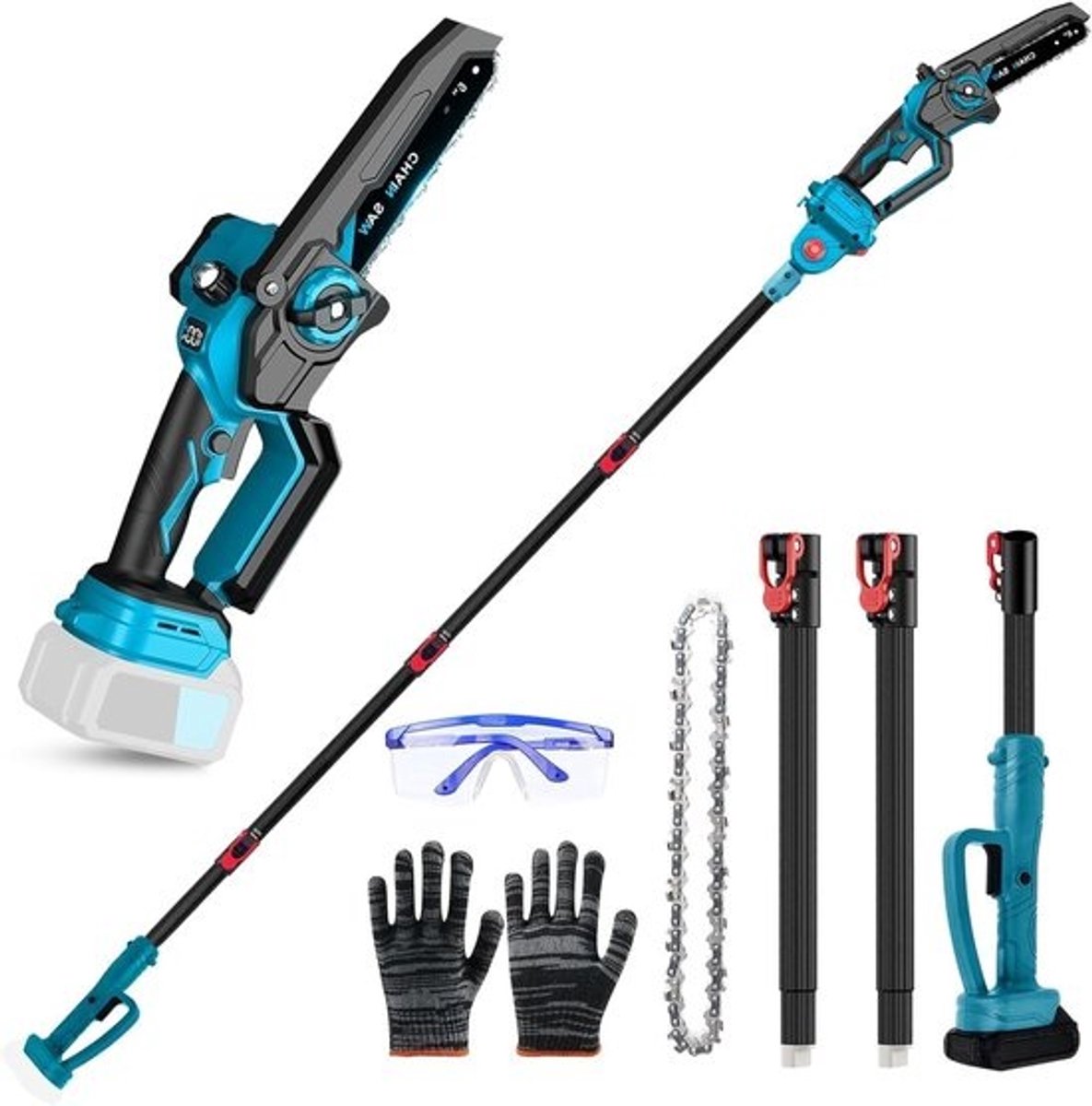 Professionele Accu Takkenzaag met Telescoopsteel en Borstelloze Motor, 6 Inch, Ideaal voor Snoeien en Onderhoud van Bomen en Struiken