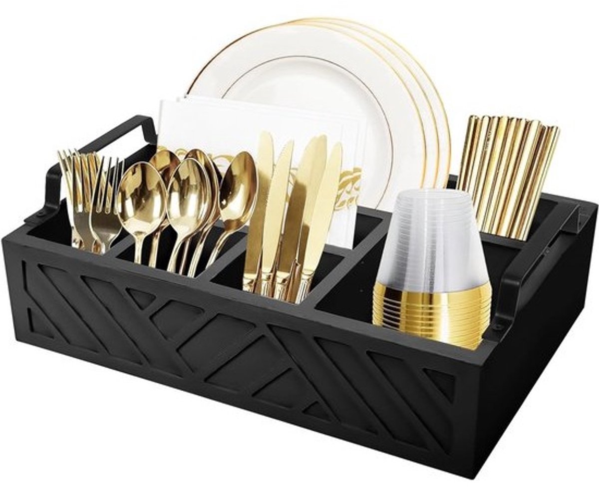 Draagbare houten standaard met 6 vakken - Voor keukenbestek, vorken en gebruiksvoorwerpen - Voor werkblad en koffieaccessoires