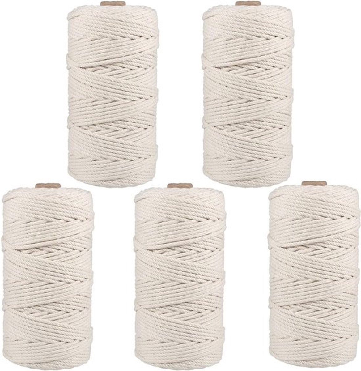 Macrame Touw Set van 5, 3 mm x 100 m, Draad voor Wanddecoratie, Breien en Creatieve Projecten