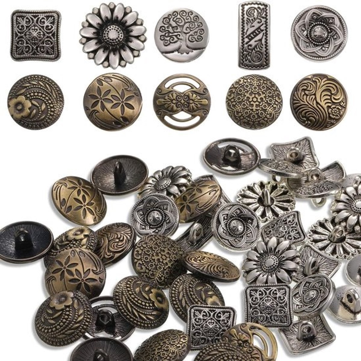 SnelShoppen - Vintage Style knopen 80 stuks - Antiek zilver en brons