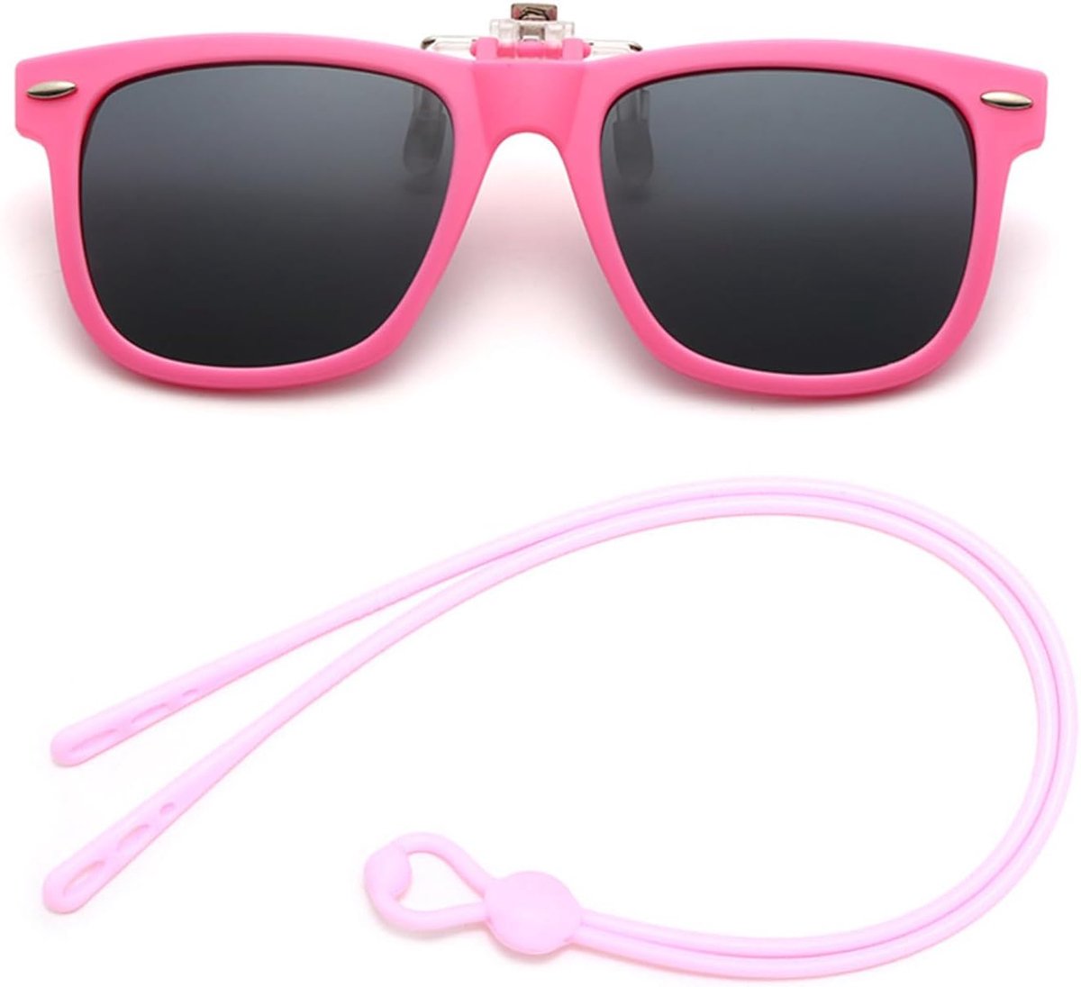 1 x zonnebrilclip, 1 x brillenkoord, praktische brillenclip, gepolariseerde clip, omkeerbare brilclip, niet-demonteerbare zonnebrilclip, kinderbrilclip, roze, Eén Maat