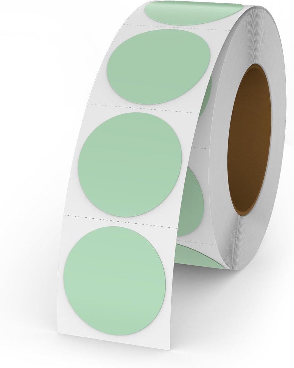 500 stuks ronde stickers, 25 mm, thermische etiketten, stippen, zelfklevend, rol, adreslabels, waterdicht, kleine kleefpunten, kleurcodering, groen