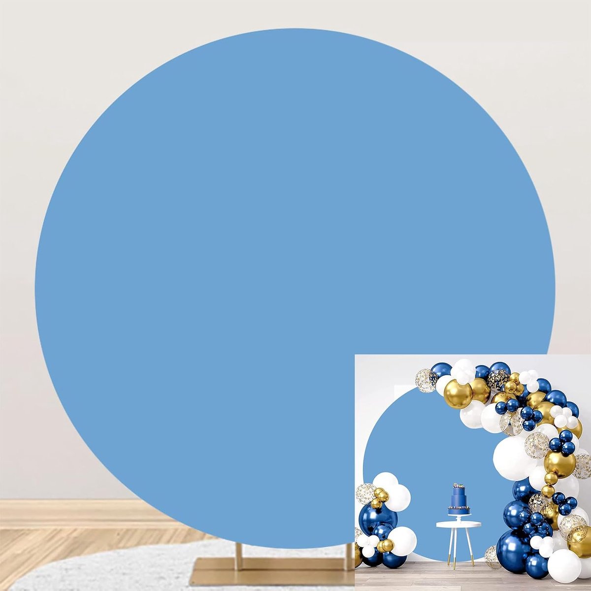 Hemelsblauwe ronde achtergrond. Pure blauwe cirkel achtergrond cover 6,5 x 6,6 ft verjaardagsfeestje decor fotografie-achtergrond voor babyborrel bruids doop taart tafel banner