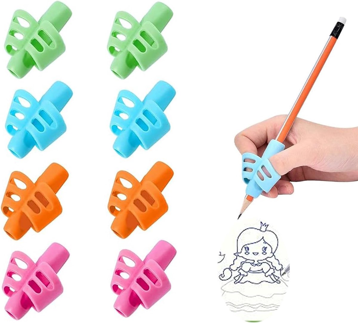 Handleiding voor kinderen (8 stuks), ergonomische schrijfhulp voor kinderen, gereedschap voor correctie van de houding om te leren schrijven