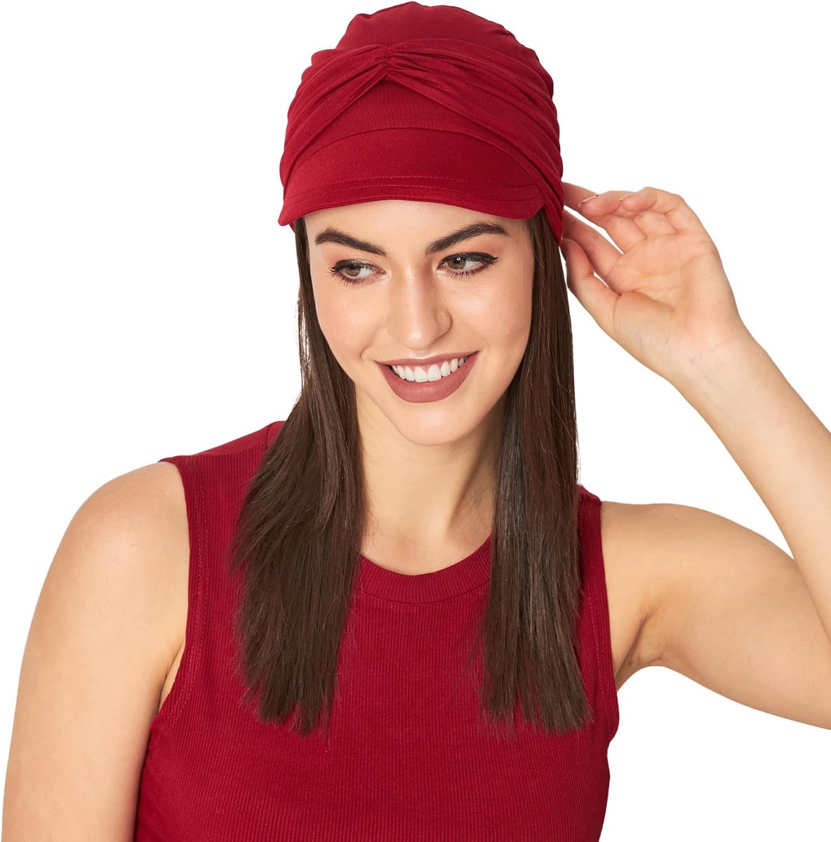 Ballonmuts voor vrouwen, chemo-hoofdbedekking, bamboe tulband, vizier en afneembare band (2 stuks), 95% bamboe, viscose en 05% elastaan (groot)