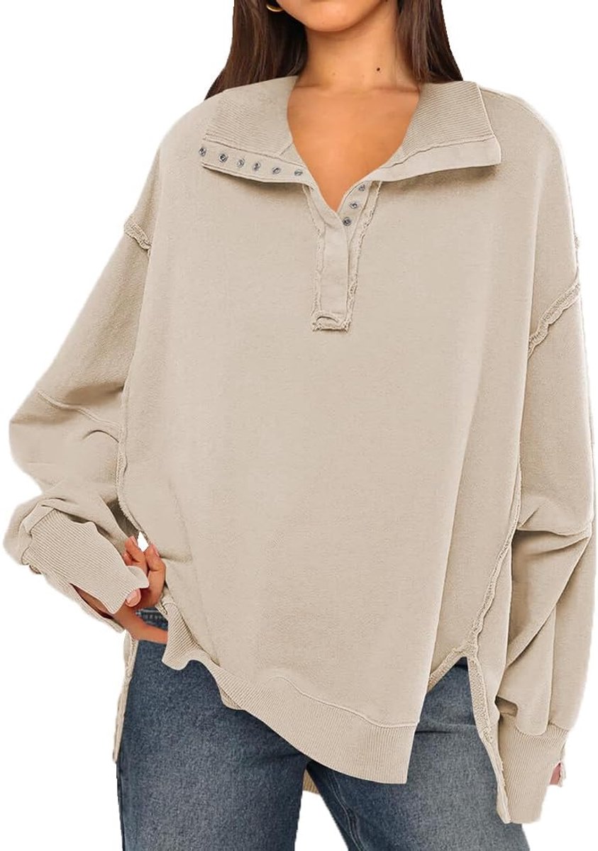 Sweatshirt voor dames, patchwork, grote V-hals, met knopen, trui, vintage, grote maat, sweatshirt, dames, zonder capuchon, rolkraag, lange mouwen, sweatshirt, oversized, dames, casual,