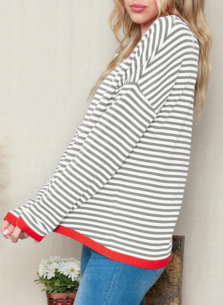 Trui Dames Mode Elegant Pullover Gestreept Sweatshirt Dames T-shirts Lange Mouw Ronde Hals Tops Basic Shirt Tees Casual Bovendeel