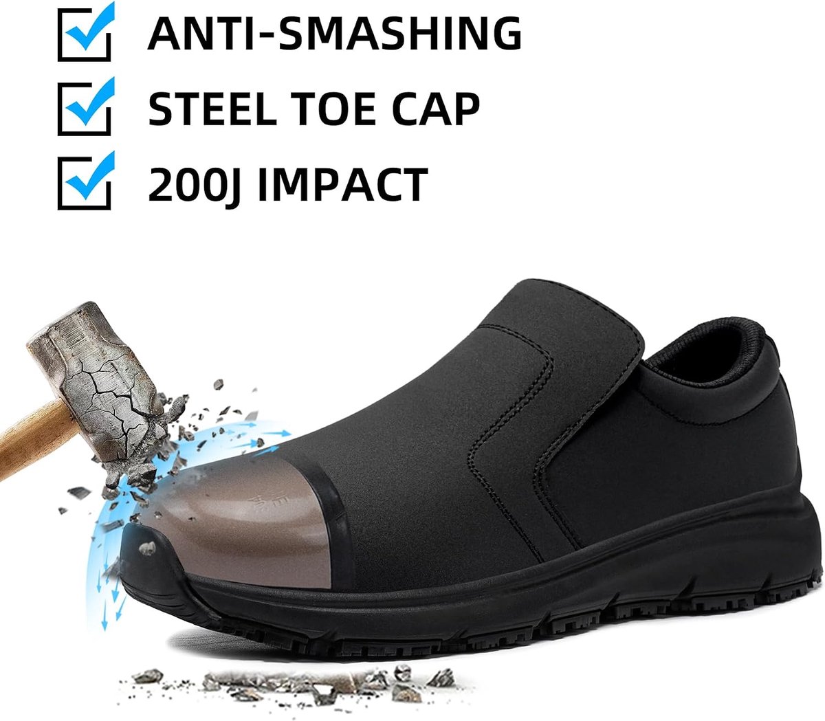 Keuken Schoenen Antislip Dames Veiligheidsschoenen Waterdicht Werk Schoenen Lichtgewicht SRC Comfort Demping Staalneus（43.5，Zwart）