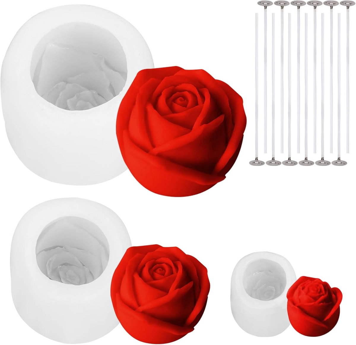 Mallen, 3D Rose Vorm Kaars Mold Hars Mold Siliconen Bakken Cake Zeep Levert Met Kaars Wicks Zeep Maken Mallen Voor Aromatherapie Wax Handgemaakte Gift Thuis Decration Craft DIY