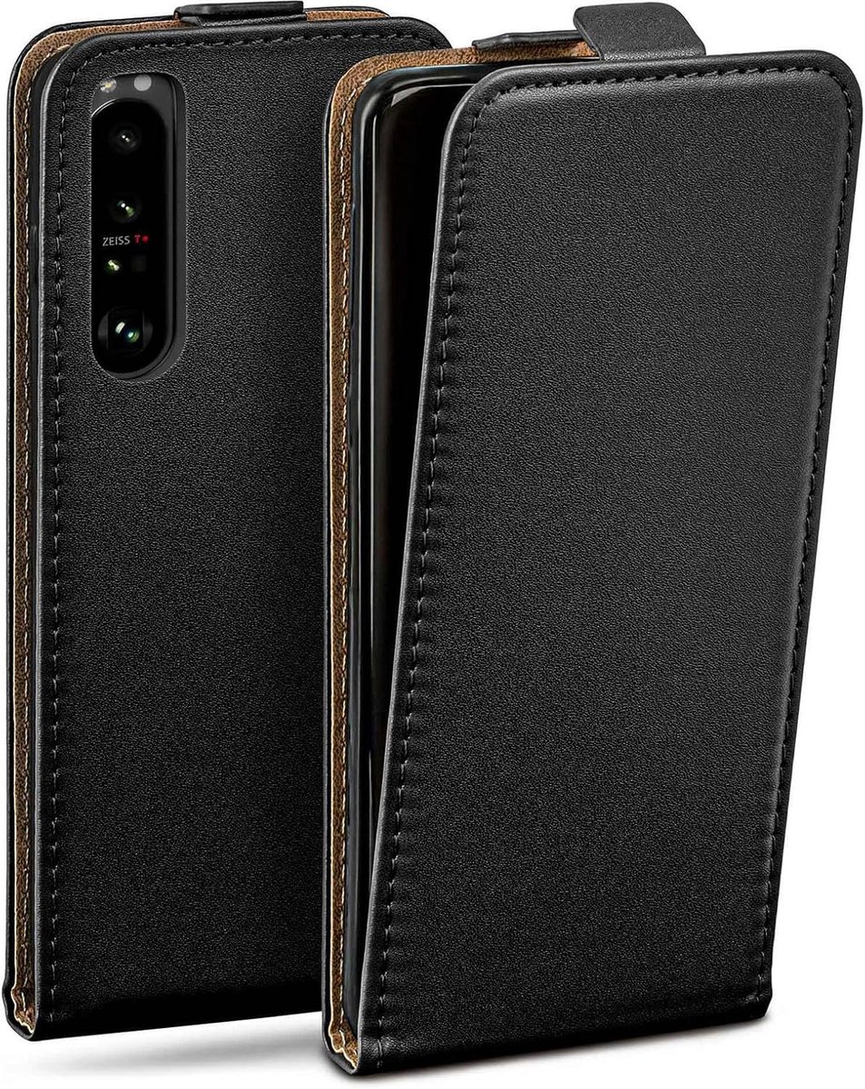 Moex Flip Case voor Sony Xperia 1 III hoes inklapbaar, 360 graden rondom volledige bescherming, klaphoes van veganistisch leer, mobiele telefoon met verticale klep, magnetisch - zwart