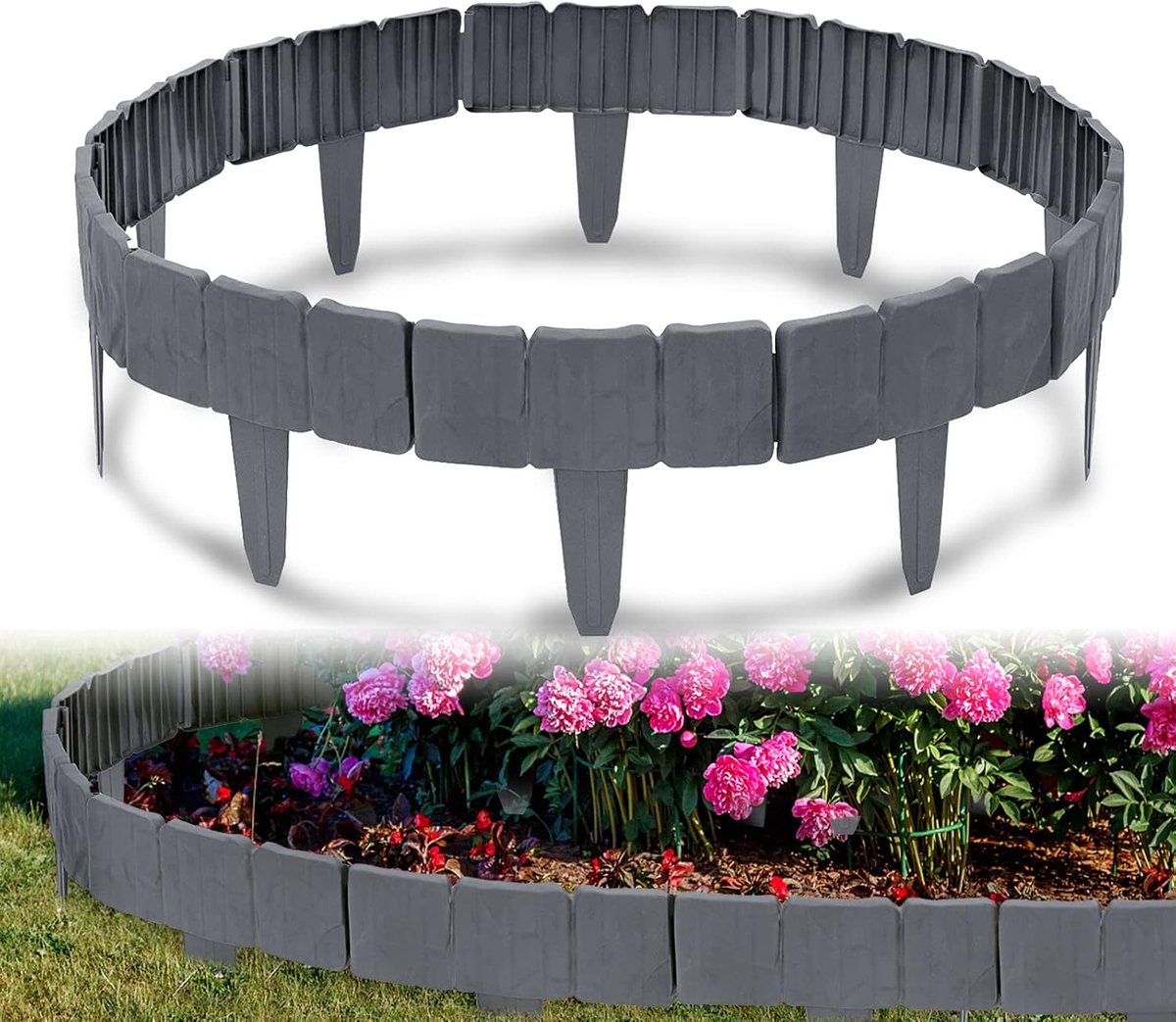 Gazonrand kunststof 17,5m bed behuizing steen look tuinomranding palissade bed behuizing tuinhek tuindecoratie 1 element (L x H): 25 cm x 23 cm antraciet