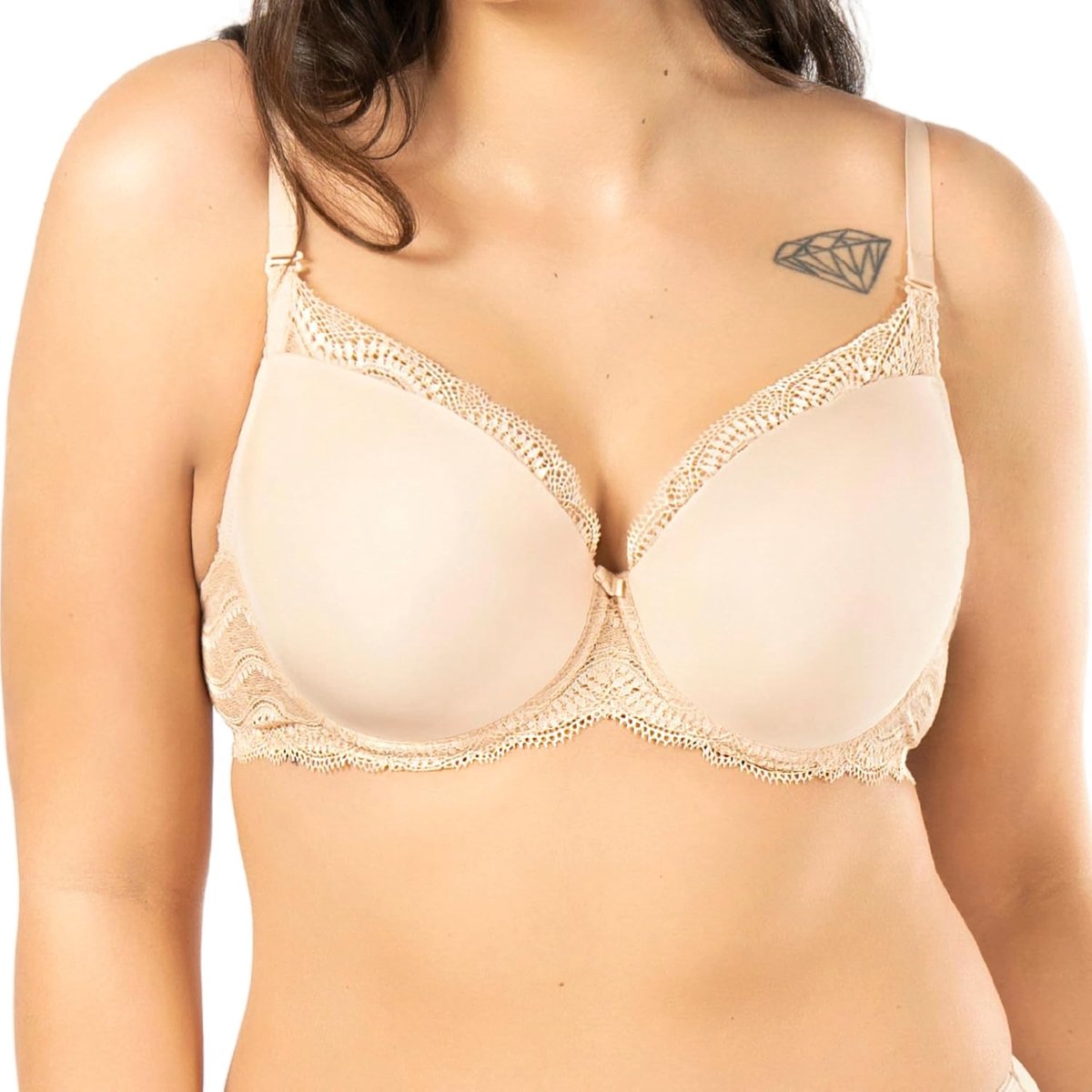 Pepite Push-up-beha voor dames, glad, gevoerde beha met kant, decolleté-versterkingsbeha, naadloze beha, uitneembare push-up-inzetstukken, beugelbeha, kleur, maat, beige, 75C