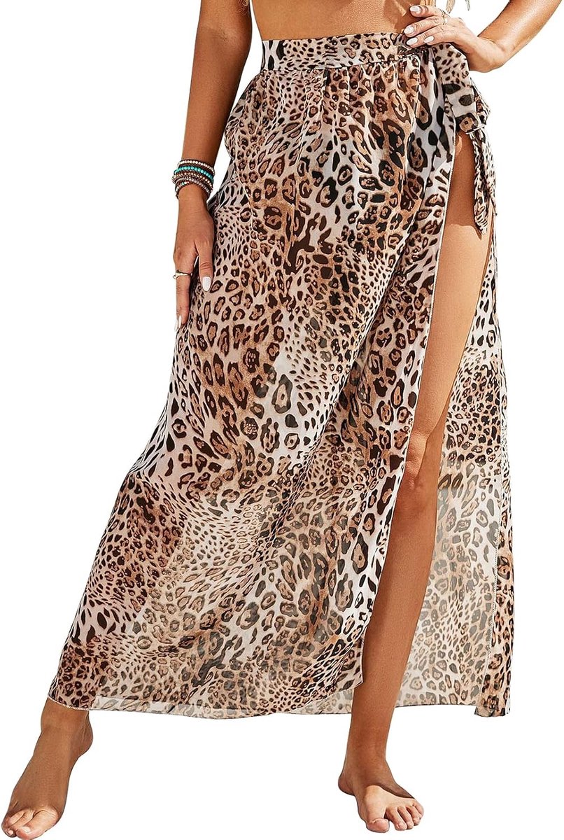 Sarong pareo voor strandvakantie, lange strandjurk zomer bikini cover up chiffon badpak wikkelrok strand rok vrouwen meisjes side strappy sarong strandrok strand wear cover