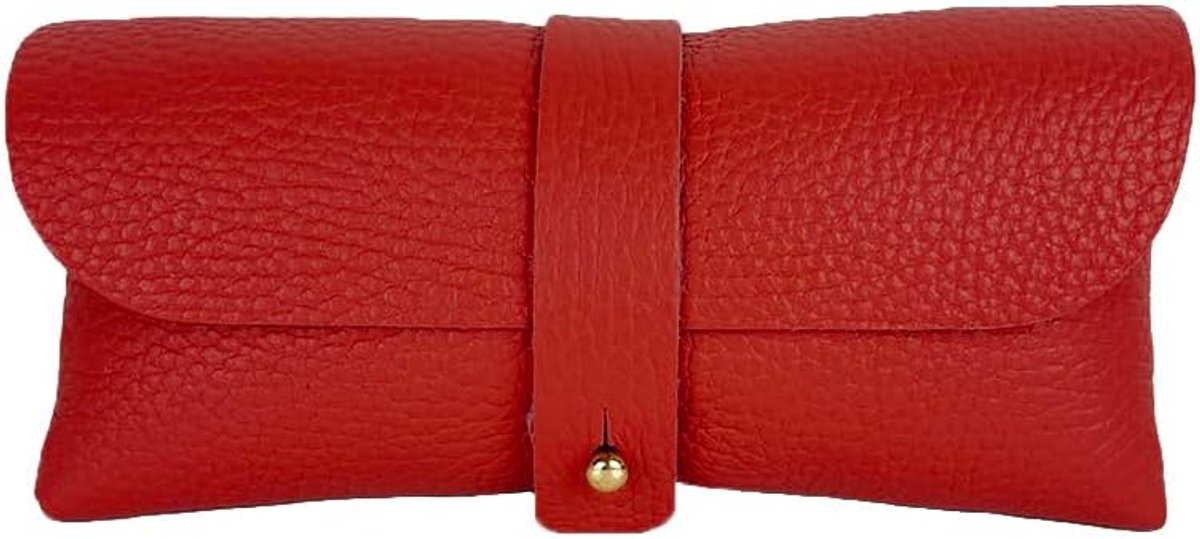 Brillenkoker van echt leer, gemaakt in Italië, brillenkoker van leer met knoop, brillenkoker Made in Italy