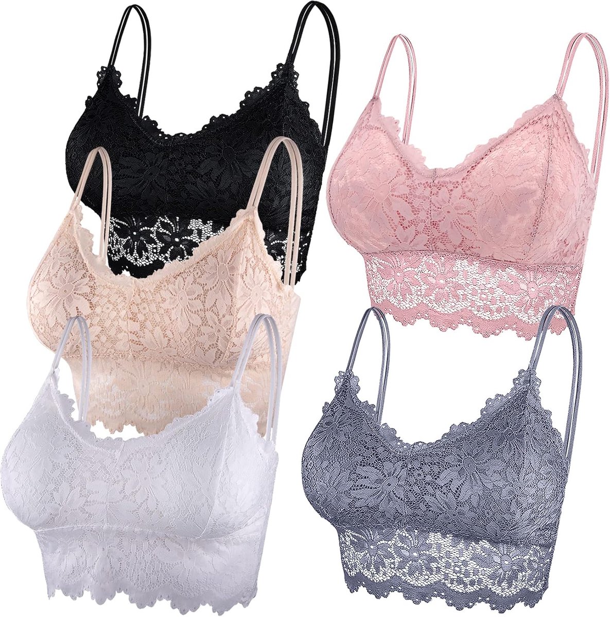Kanten bralettes voor vrouwen, 5 stuks, gewatteerde bandeau-beha