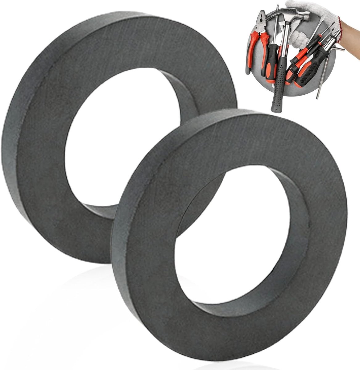 Set van 2 ferrietmagneten, mm x 32 x 15, sterke magneetring met gat, voor industrie, doe-het-zelf, wetenschappelijke projecten