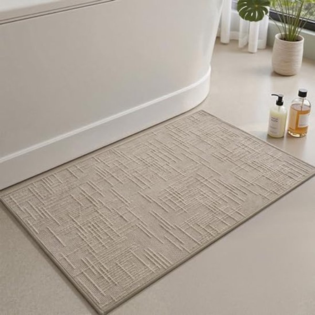Antislip Sneldrogende Badmat voor Badkamer - Super Absorberend en Wasbaar - Moderne Geweven Mat 17" x 24" - Bruin