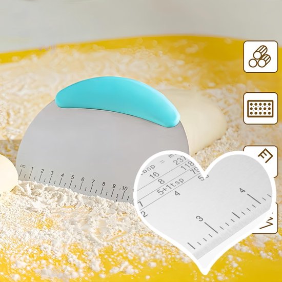 Deegschraper, van hoogwaardig roestvrij staal, met antislip handgreep en dubbelzijdige meetschaal, 16 cm, werkbankschraper (blauw) — afbeelding 4