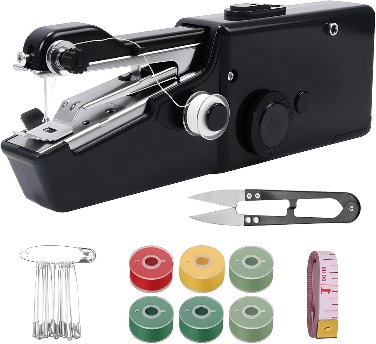 Handheld naaimachine, draagbare mini elektrische naaimachine, zwarte naaimachine met naai-accessoires, voor beginners, eenvoudig te bedienen, voor leer, stoffen, kleding en