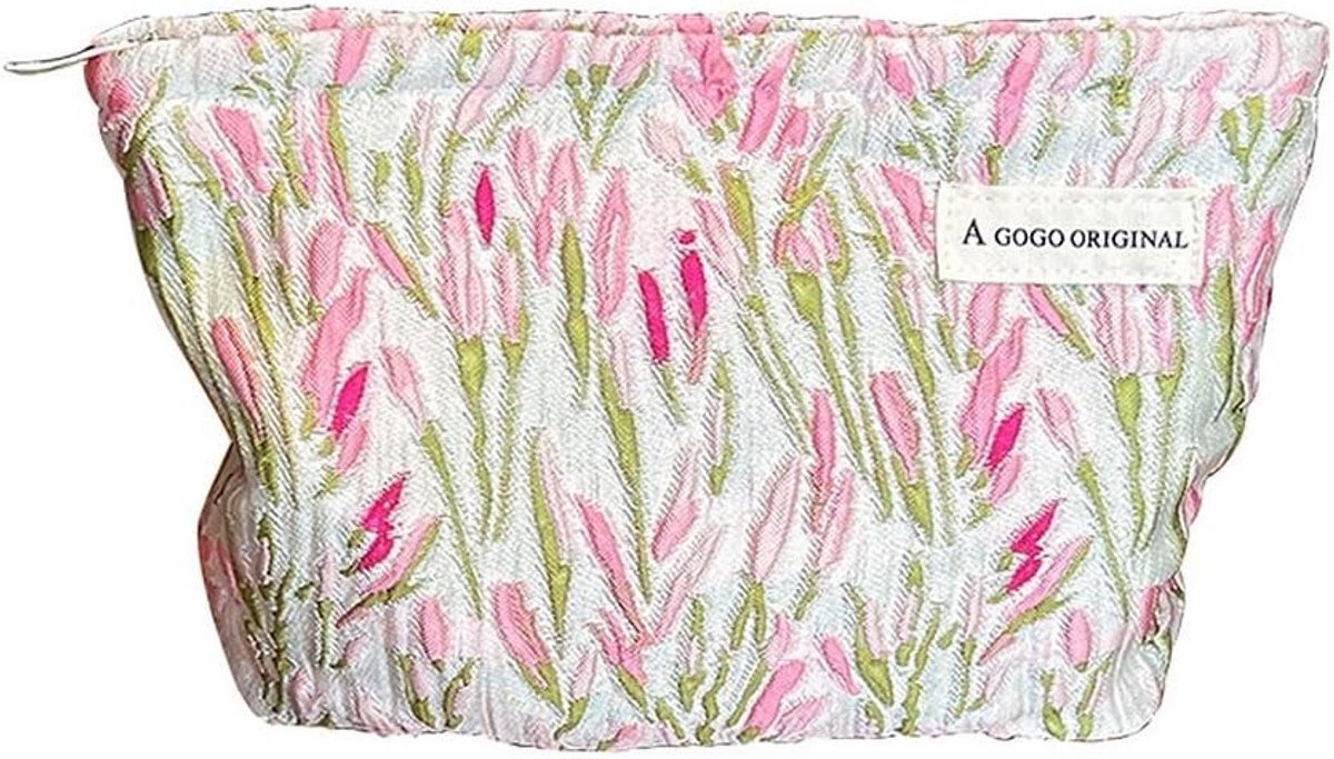 Grote Cosmetica Tas van Corduroy, Vintage Toilettas voor Reizen, Zachte Make-up Tas met Rits en Opbergruimte voor Vrouwen en Meisjes, Roze Beauty Case, Ideaal voor Make-up en Toilettas Accessoires