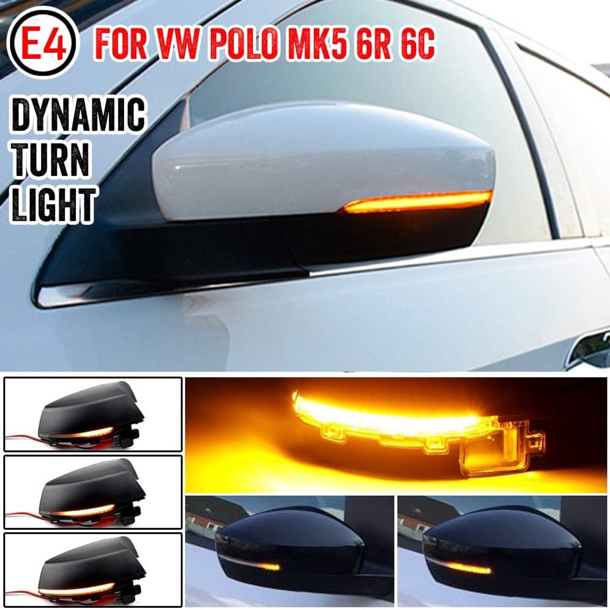 2 stks Dynamische Sequentiële Blink Compatibel met POLO MK5 6R 2009-2013, 6C 2014-2017 LED Zijspiegel Richtingaanwijzer Montage