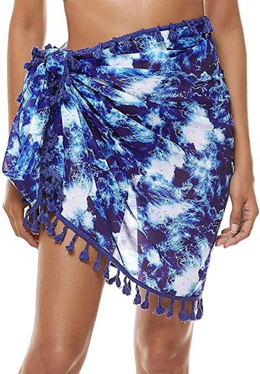 Strandwrap sarong bedekking chiffon badpak wikkelrok dames bloemenprint schoudervrij strandjurk zomerjurk badmode jurk strandponcho pareo's om te dragen over badpakken, E, Eén maat