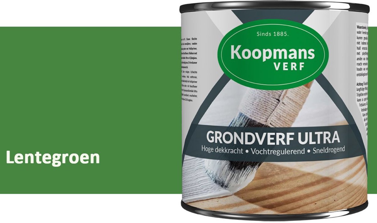 Koopmans Grondverf Ultra – Grondverf Hout & Metaal Binnen en Buiten – Vochtregulerende Primer – Hoge Dekking – Zijdeglans – Lentegroen – 375 ml