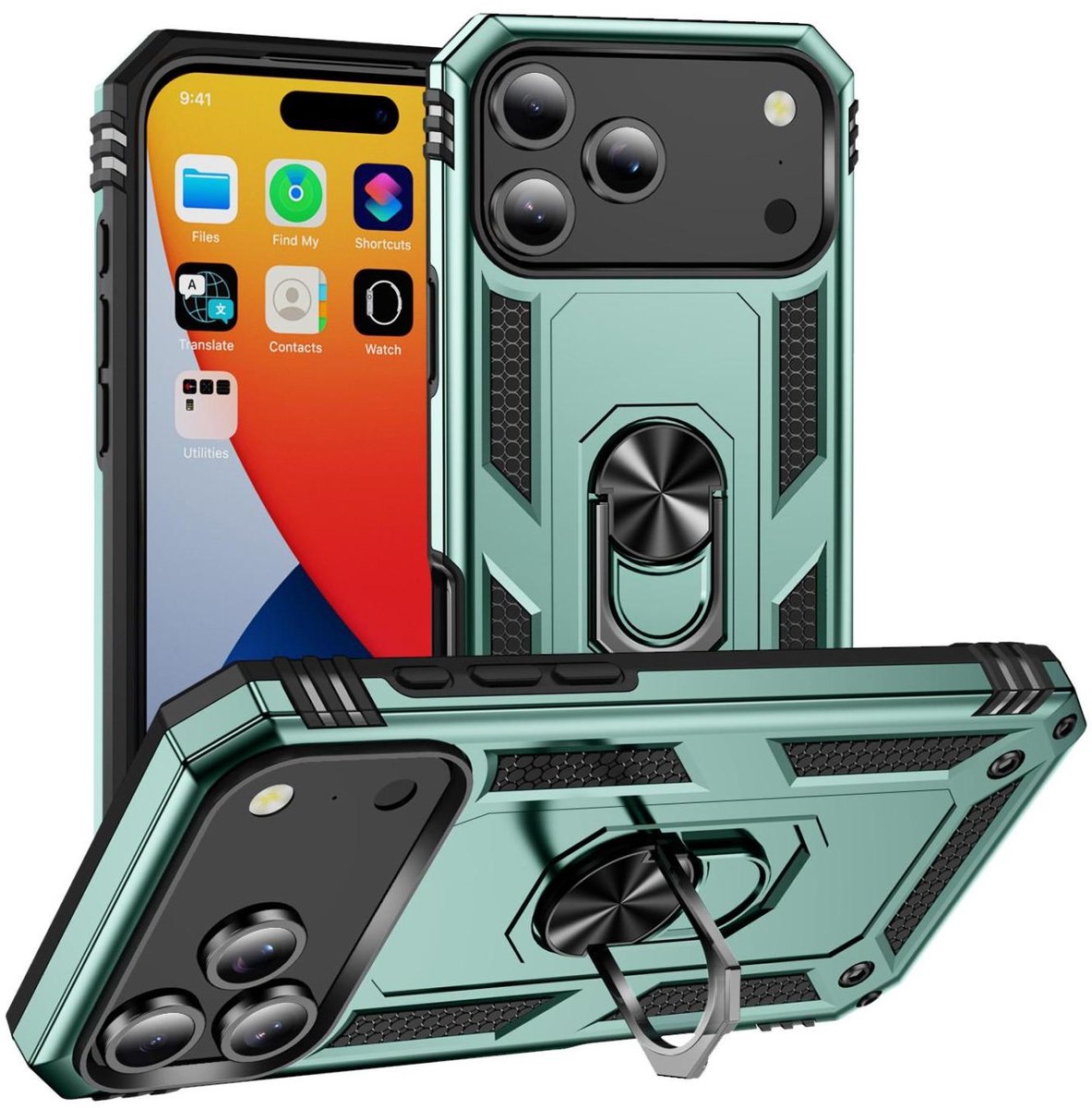Mobigear Hoesje geschikt voor Apple iPhone 18 Pro Max Telefoonhoesje Hardcase | Mobigear Armor Ring Backcover Shockproof met Ringhouder | Schokbestendig iPhone 18 Pro Max Telefoonhoesje | Anti Shock Proof - Groen