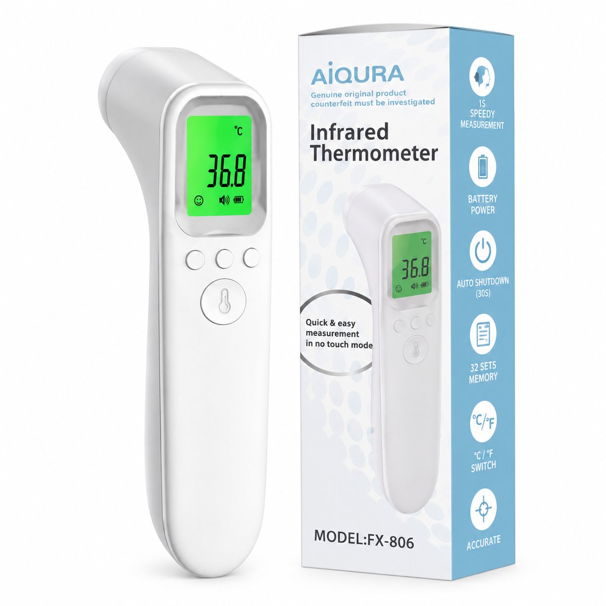 Thermometer - Infrarood - Digitale Koortsthermometer - Voorhoofdthermometer - Contactloos - Lichaamstemperatuur - Oppervlaktethermometer - Baby Thermometer - Kinderen & Volwassenen - Koorts Meten - Thermometer Lichaam — cadeau in Cadeau-ideeën - foto 2