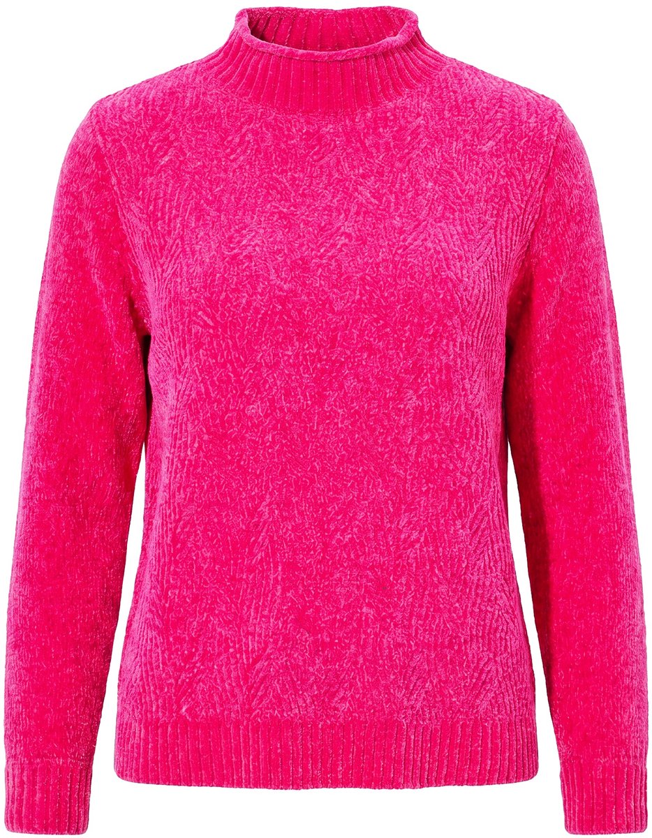 Ulla Popken - Dames - Trui chenille col lange mouwen - Fuchsiaroze - Maat 58+