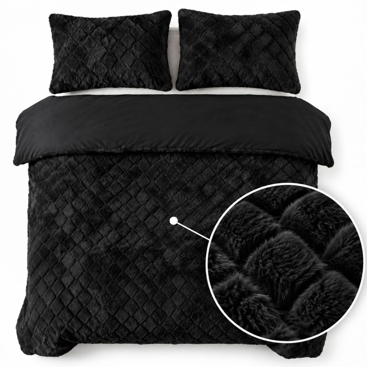Droomtextiel Syon Teddy Dekbedovertrek Zwart - 240x200/220 cm - Ultiem Zacht