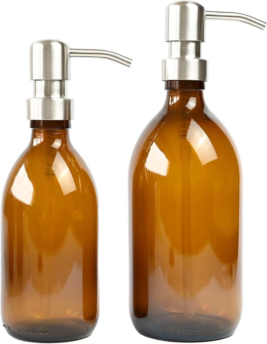 Zeepdispenser met RVS pompkop, Zeeppompjes Set Groot van 300 + 500 ml Zilver