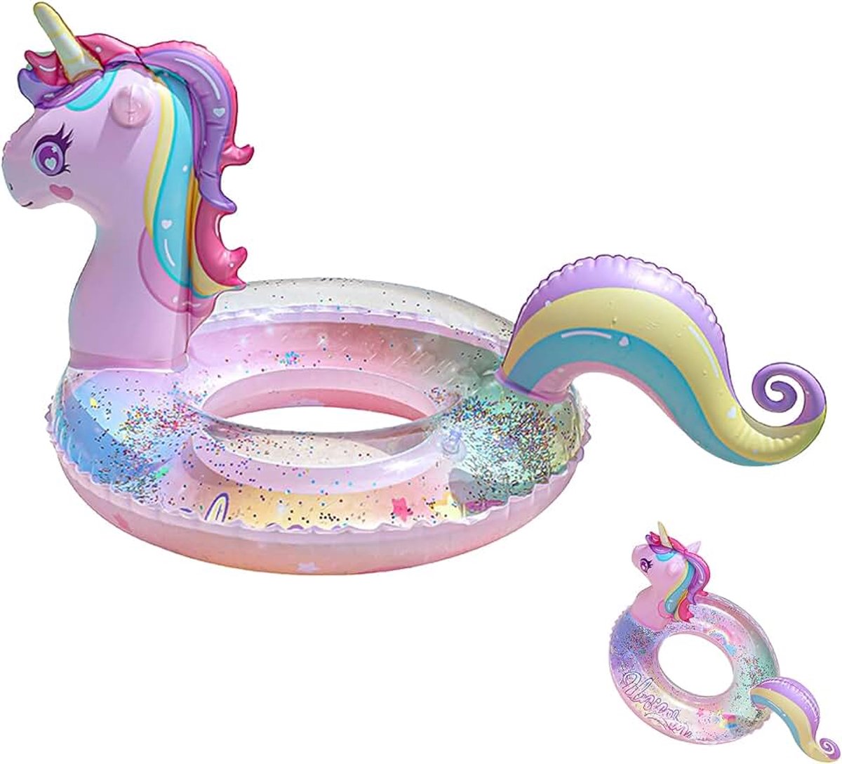 Zwemring, eenhoorn, pvc, drijvend, opblaasbaar voor zwembad, glitter, zwemring, waterspeelgoed voor kinderen, meisjes, zomer, strand, zwembad, party, watersport