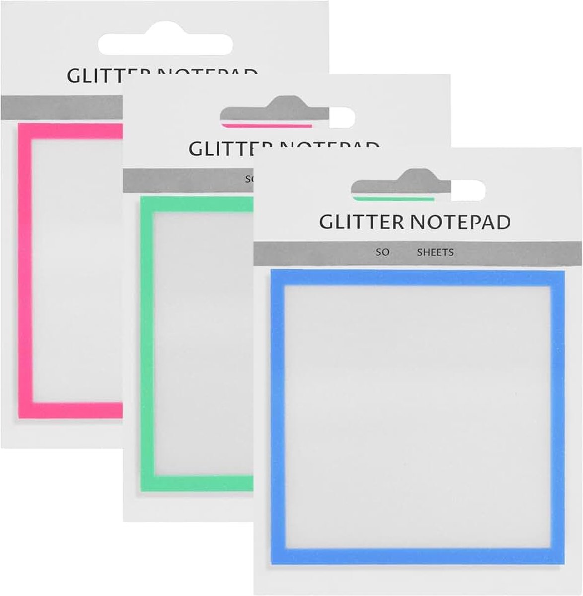 3 stuks glitter plaknotities, transparante plaknotities, schattige post-it-notities, glinsterende zelfklevende kleine to-do-lijstbenodigdheden, geschikt voor kantoren en scholen