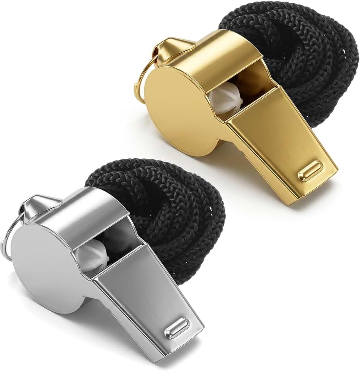 Fluitjes voor coaches roestvrij staal sportfluitje met sleutelkoord, luide scherpe geluidsfluitjes, zilver en goud metalen fluitje voor coaching scheidsrechters leraren voetbal