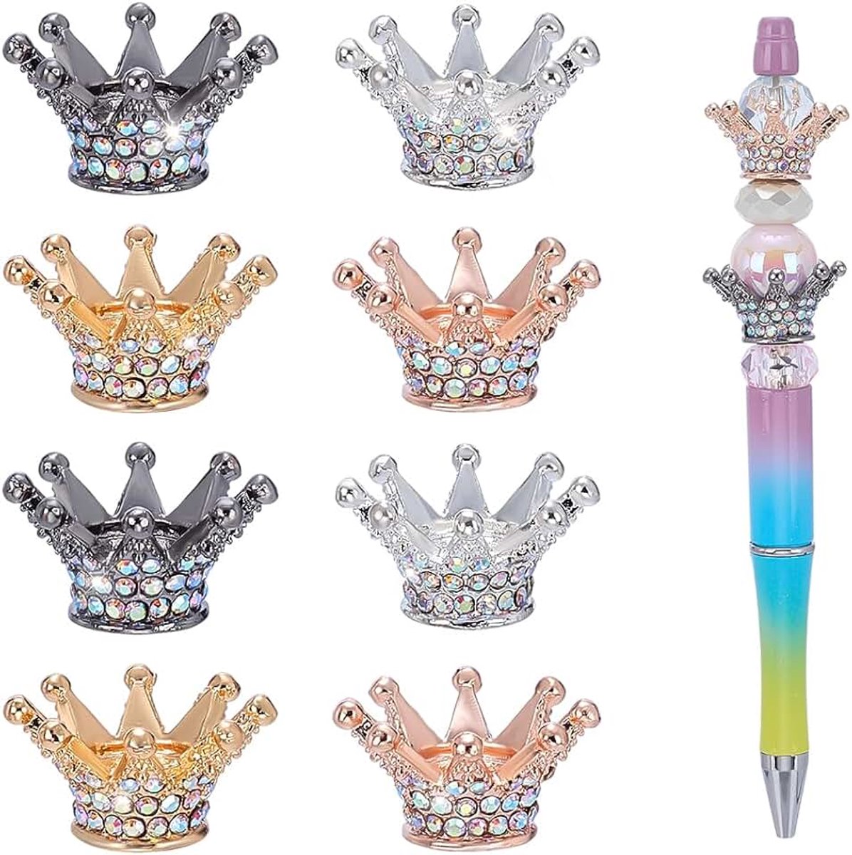 8 stuks strass kroonkralen voor pennen 4 kleuren afstandsparels groot gat losse kralen voor parelbare pennen sieraden maken accessoires