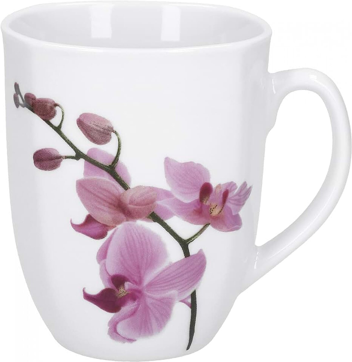 Well Koffiemok Kyoto, 300 ml, 85 x 85 mm, jumbo mok, grote koffiemok, porseleinen mok XL, bloemendecor orchidee, roze-rood, roze, gastro
