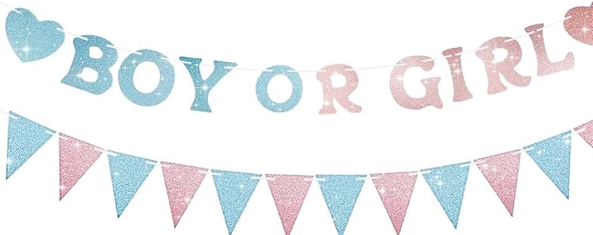 Gender Reveal Party decoratieve banners, blauw-roze glitterbanner voor aanstaande ouders, vrienden en gasten, geschikt als geslachtsonthulling, decoratie en genderonthulling